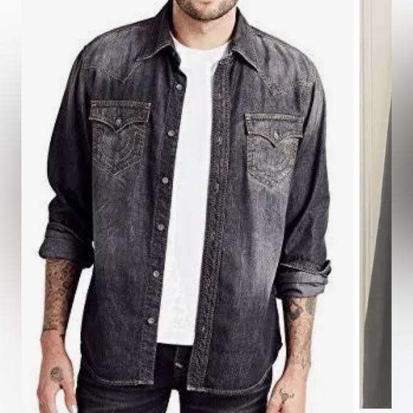 True Religion Shirts True Religion Mens Western Style Denim Black